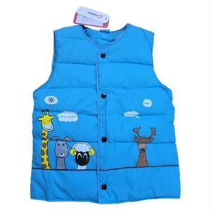 NWT PatPat Blue Animal Friends Print Puffer Vest Size 18-24 Months
